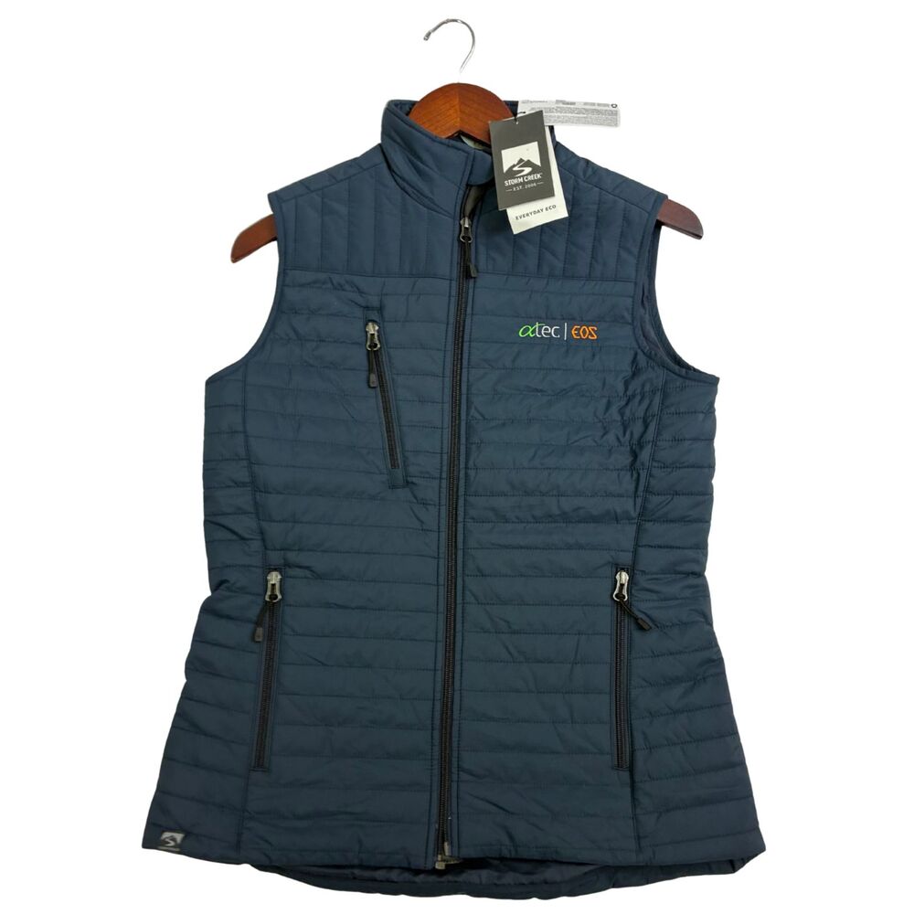 Storm Creek Womens S Blue Quilted Insulated Vest Breaking Boundaries Atec EOS NW